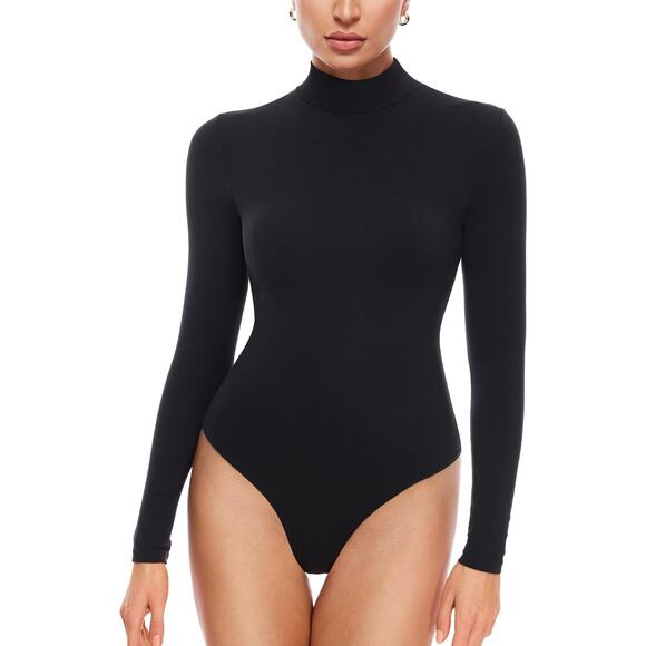 Inlyric Mock Neck Natrelax Black Long Sleeve Bodysuit NWT M Top Smooth Stretchy - Picture 1 of 5